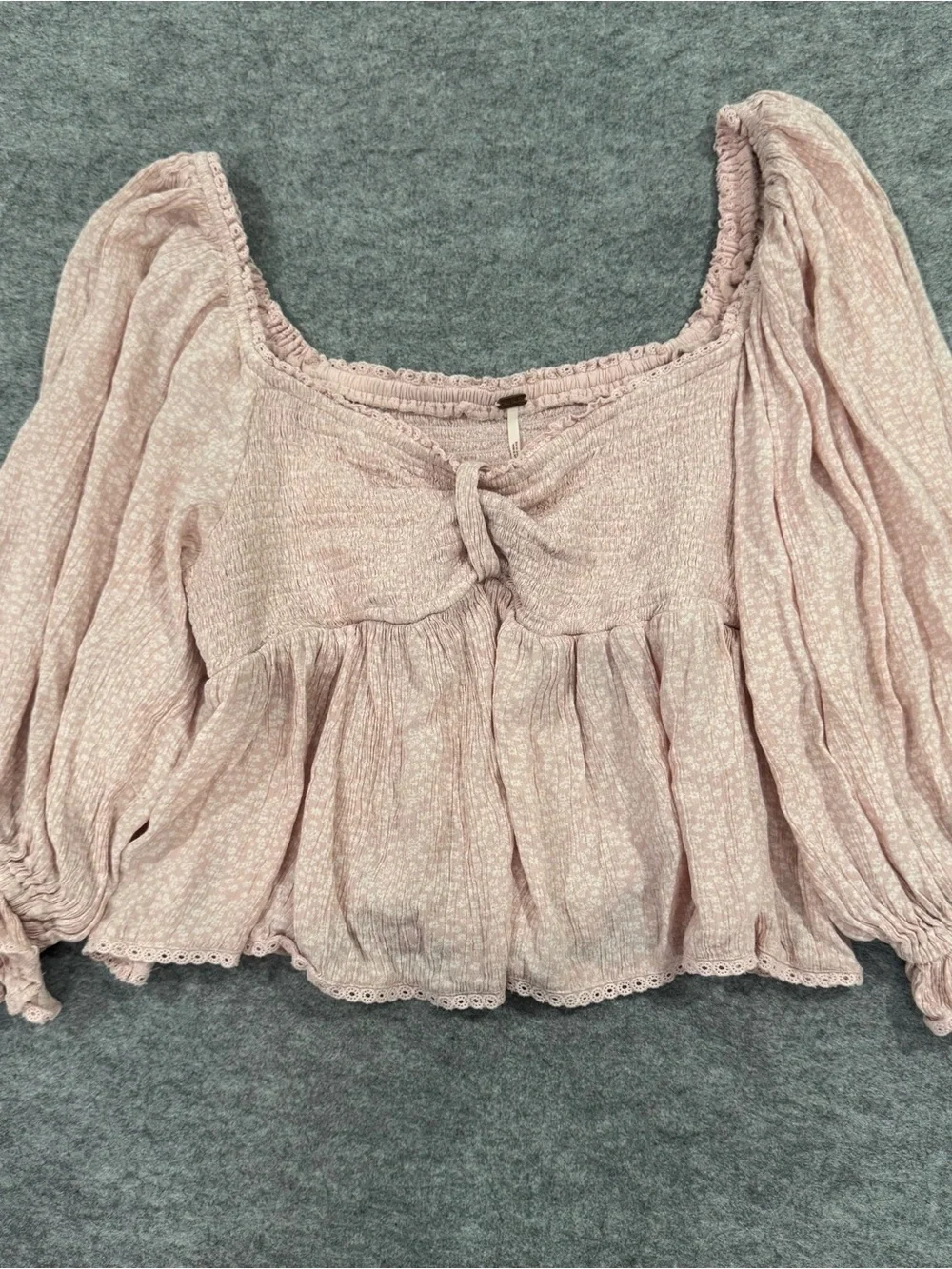 Free People Blush Pink Tie-Front Peasant Crop Top